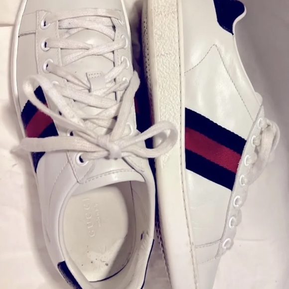 GUCCI UNISEX NEW ACE White Webbed Red Blue Sneakers M 35 1/2 6 USA W 7 W/RECEIPT - Picture 5 of 11